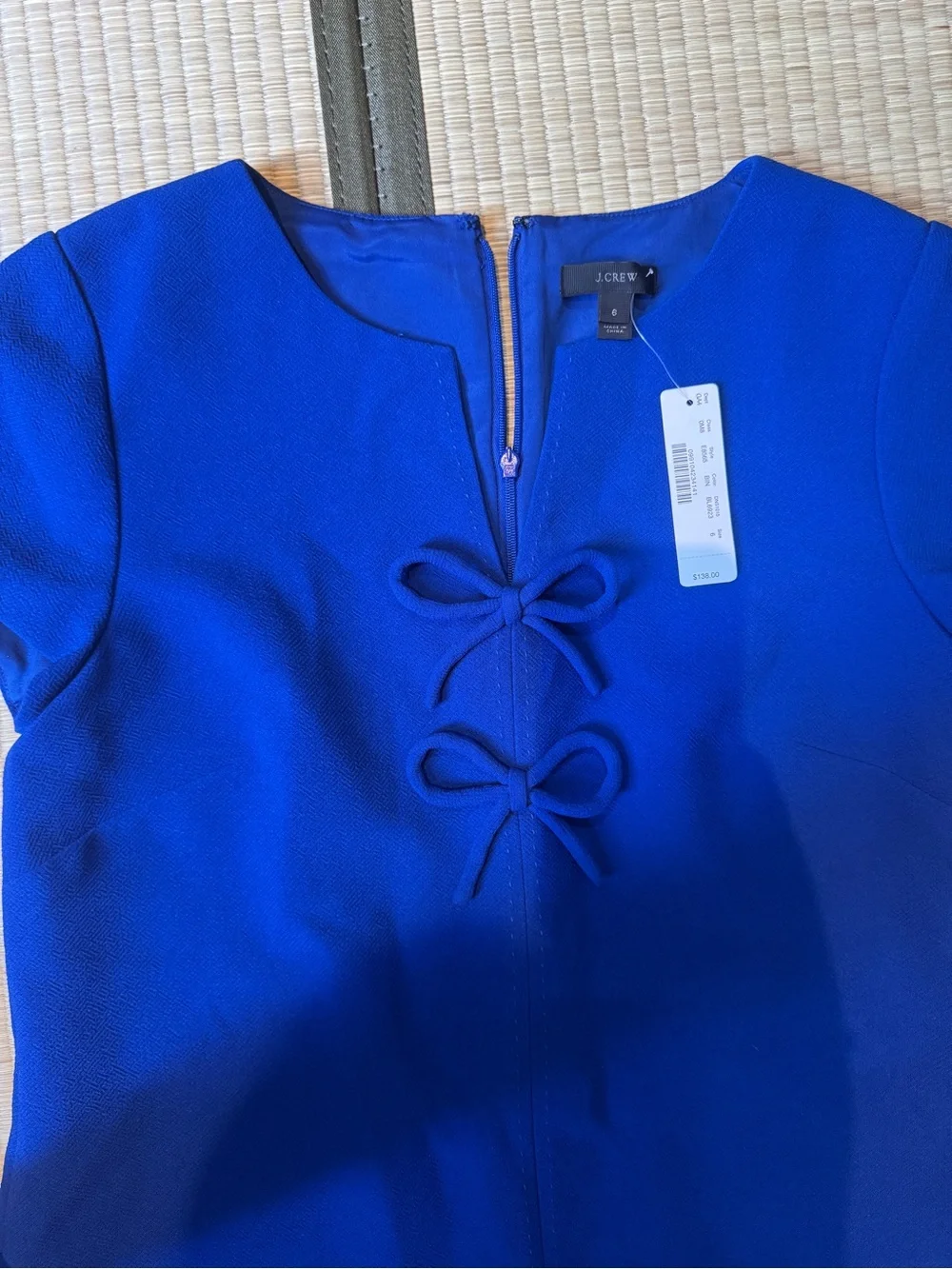 J. Crew Electric Blue Bow-Front Short Sleeve Tunic NEW WITH TAGS